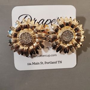 Large gold sunflower earrings